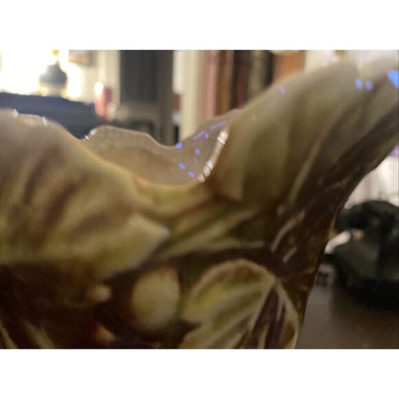 70s McCoy Vase/Pitcher, Grape Pattern Triple Handle Brown Green Retro SET - Picture 8 of 11